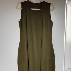 WoolX Cassie Tank Dress (with pockets), Green Meadow (Olive green)- Size SMALL